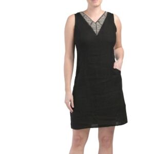 LINA Tomei linen Rhinestone beaded shift dress